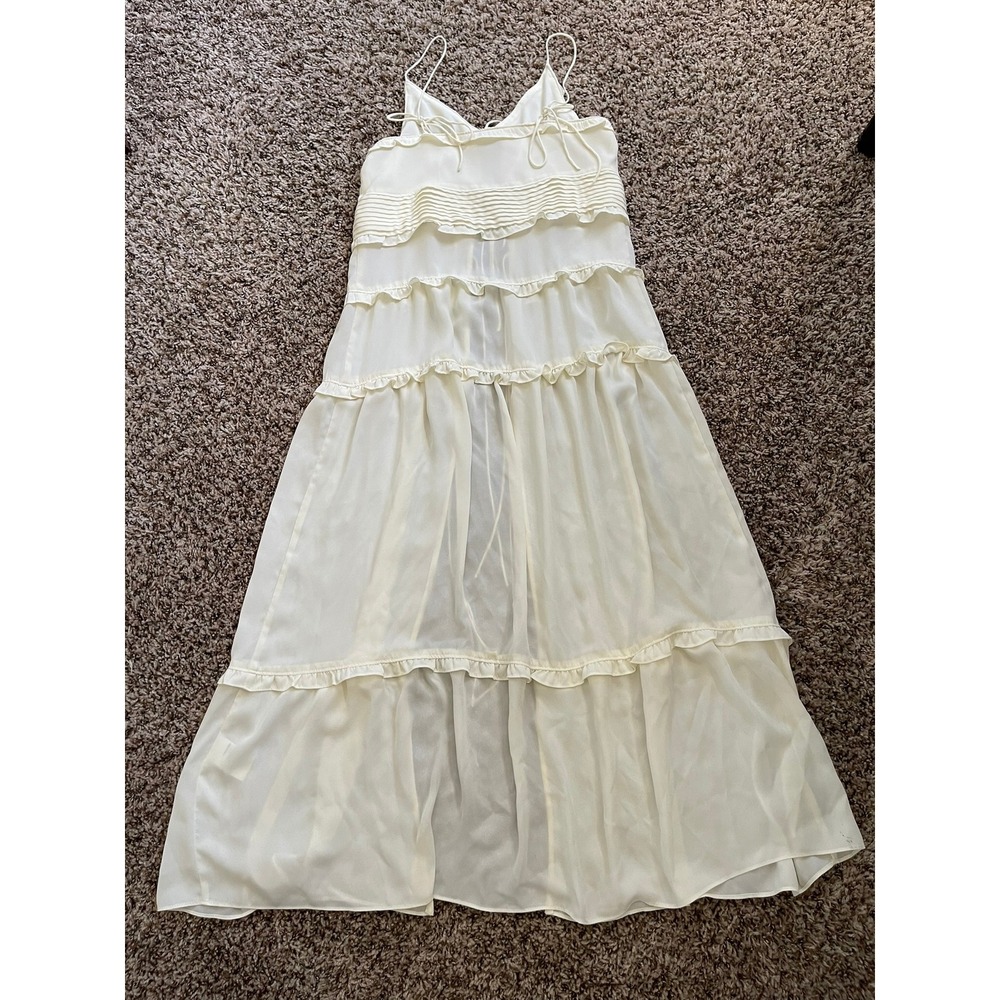 OAK + FORT Cream Ruffle Tiered Maxi Dress XXS Tie Front Coquette Cottagecore - Picture 8 of 14
